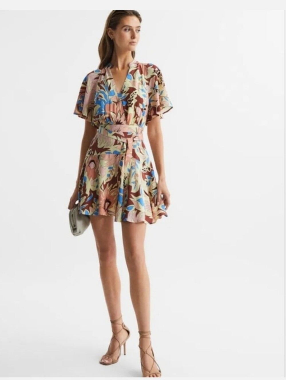 NWT REISS Kara Large Scale Floral Print Mini Dress Cream Pink